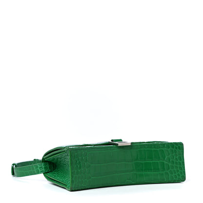 Balenciaga Shiny Calfskin Crocodile Embossed Small Hourglass Sling Shoulder Bag Leaf Green 5 of 8
