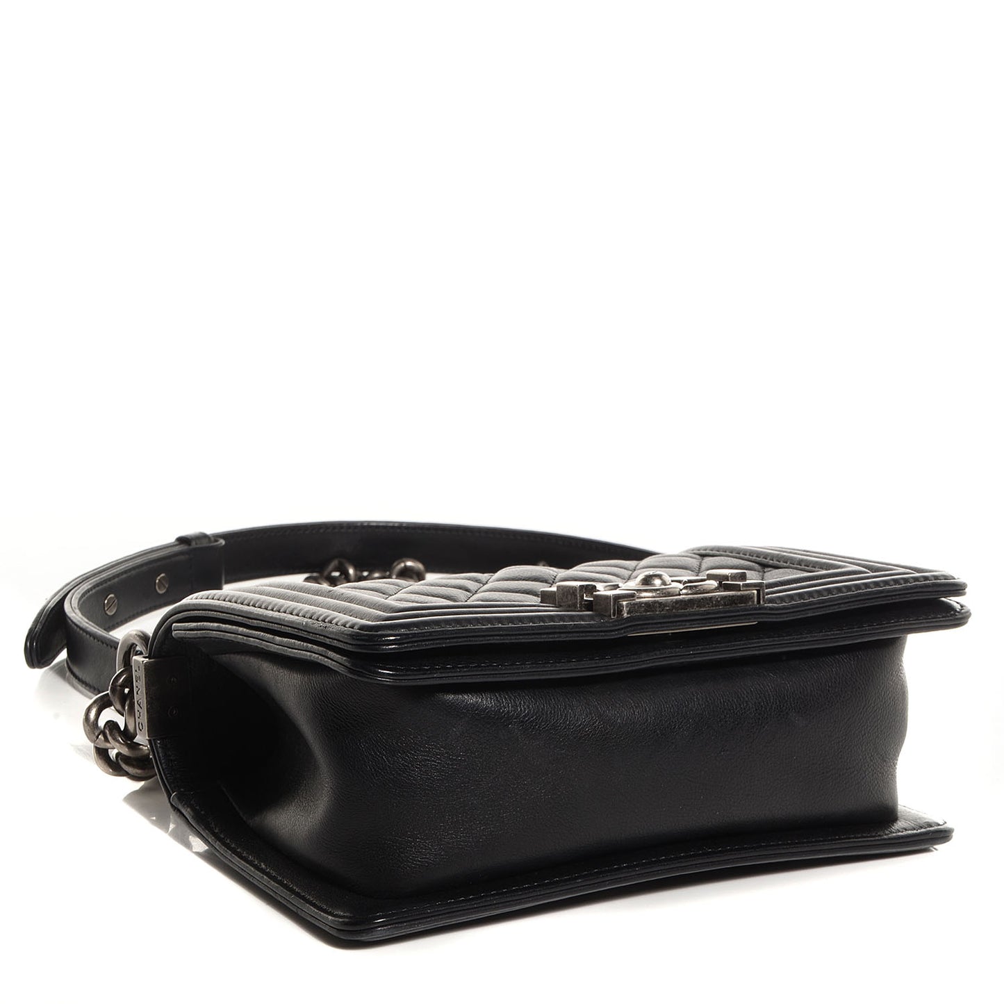Metallic Calfskin Quilted Small Boy Flap Black