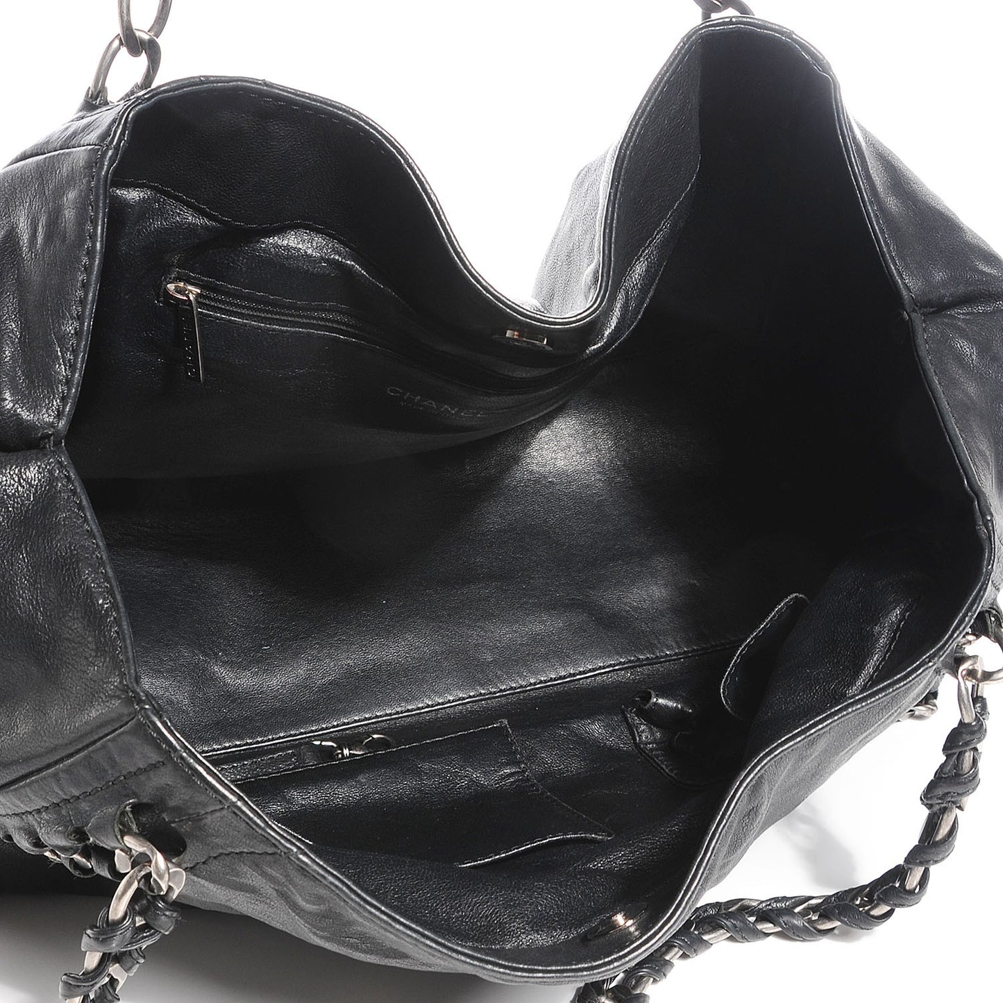 Glazed Caviar East West Modern Chain Tote Black