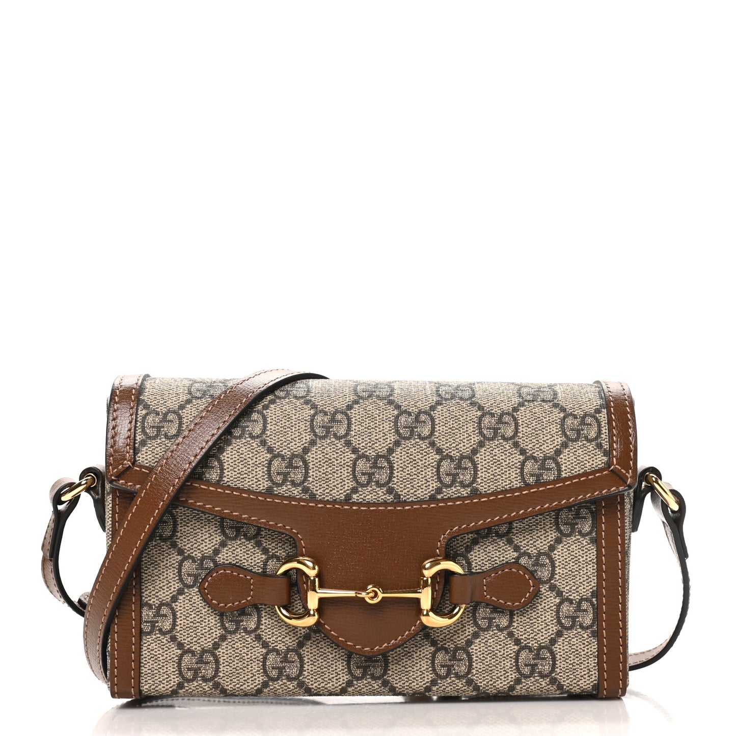 GG Supreme Monogram Mini Horsebit 1955 Shoulder Bag Beige Brown Sugar