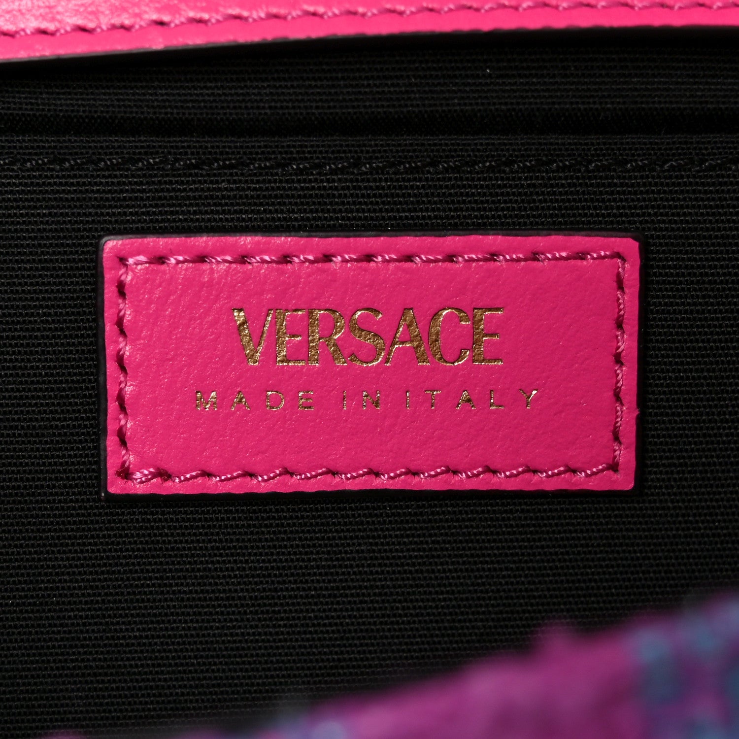 Versace Tweed Quilted Medusa Medium Chain Crossbody Pink Blue 6 of 9