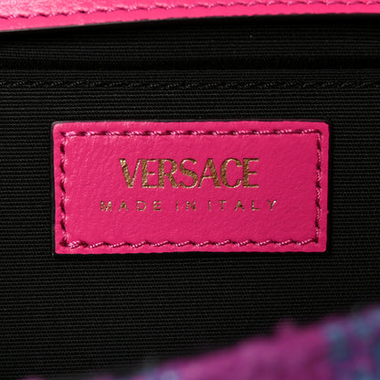 Versace Tweed Quilted Medusa Medium Chain Crossbody Pink Blue 6 of 9
