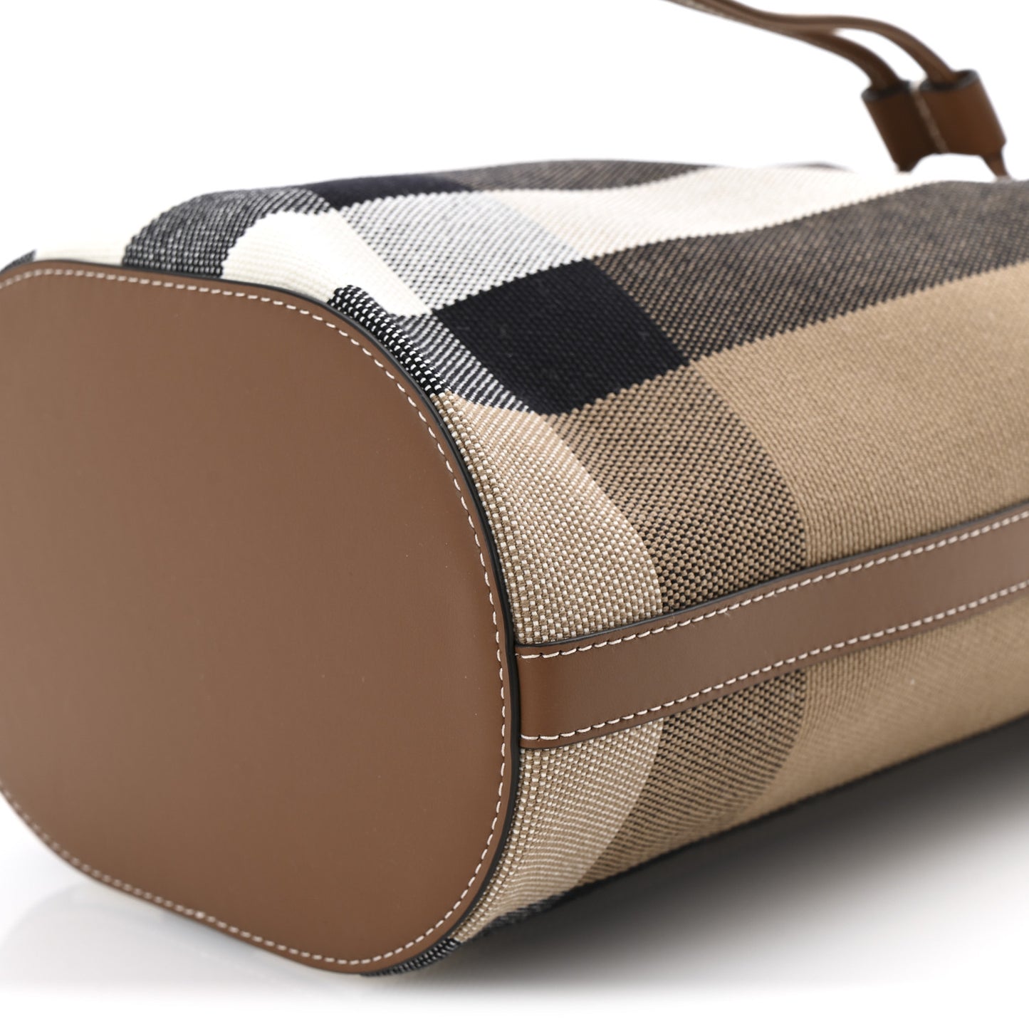 Giant Check Canvas Small Bucket Bag Taupe Brown