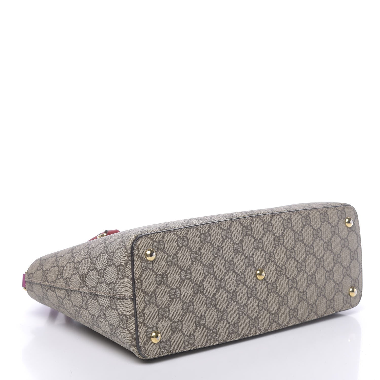Gucci GG Supreme Monogram Moon Calfskin Small Zip Top Tote Beige Ebony Hibiscus Red New Rosette 4 of 13