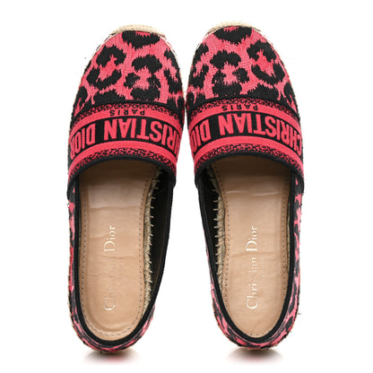 Christian Dior Cotton Embroidered Leopard Print Granville Espadrille 37 Red 2 of 10