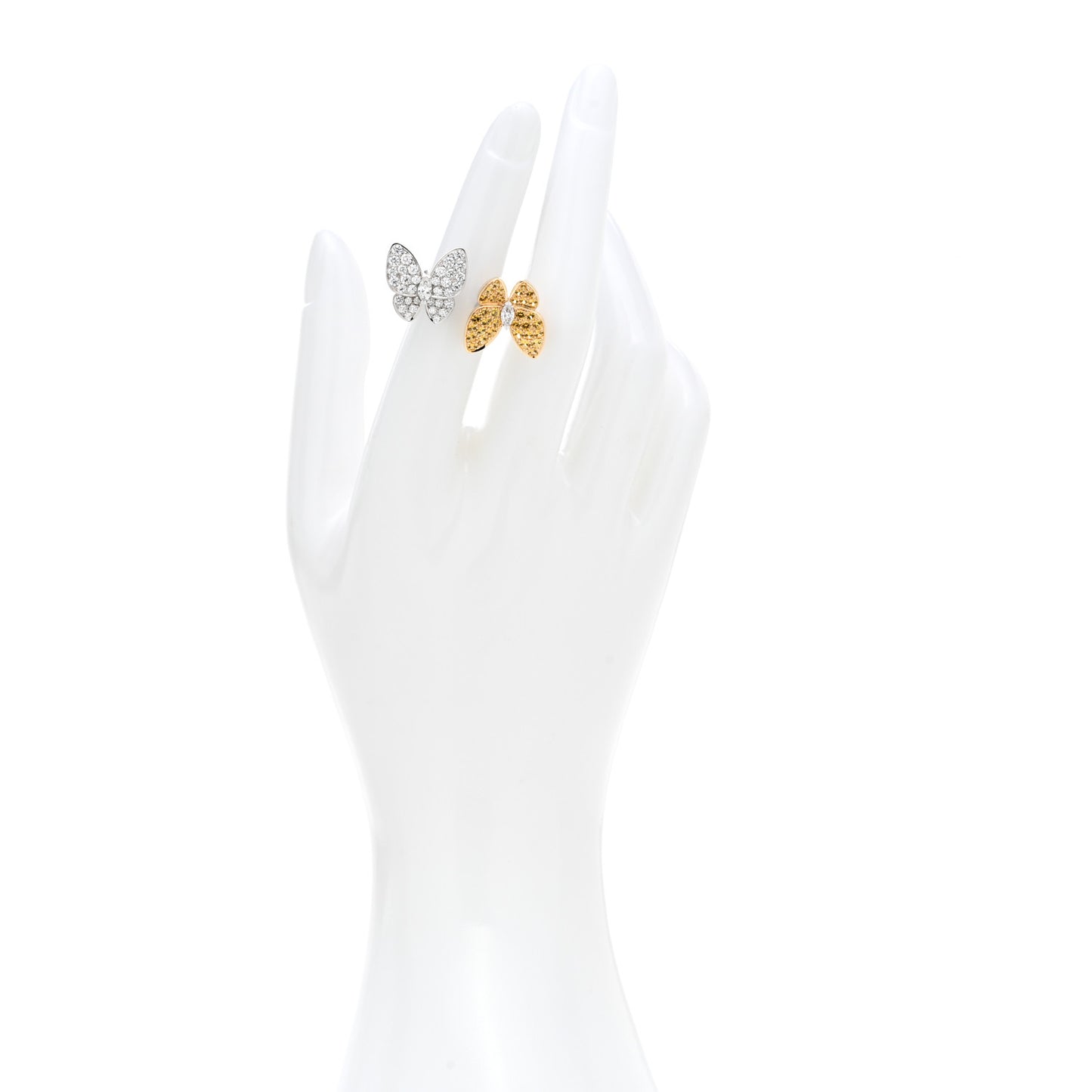 18K White Yellow Gold Diamond Yellow Sapphire Two Butterfly Between The Finger Ring 49 5