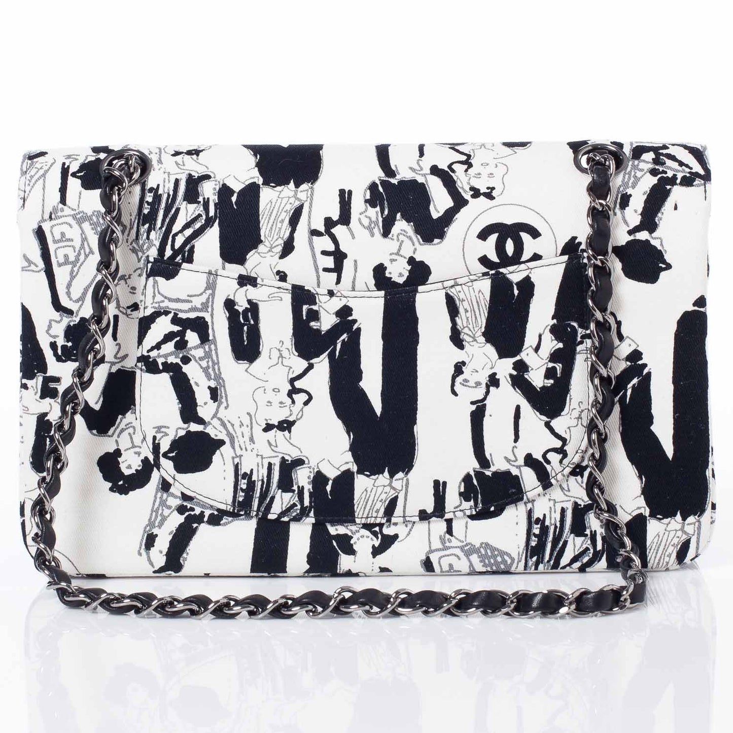 Canvas Coco Icons Medium Double Flap Black White