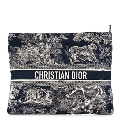 Christian Dior Embroidered Toile De Jouy Diortravel Zipped Pouch Blue 1 of 10