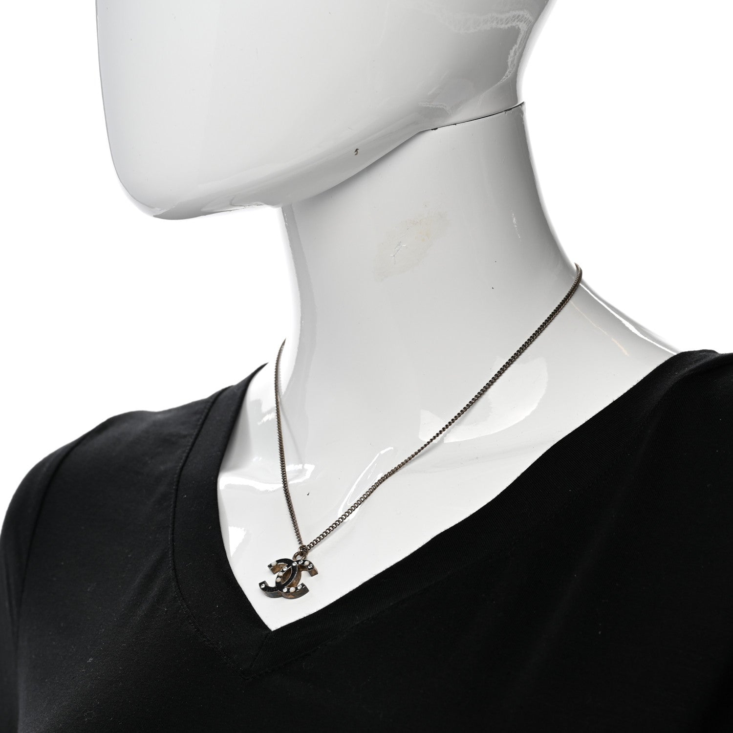 Chanel Enamel Crystal Pearl CC Pendant Necklace Ruthenium 2 of 6