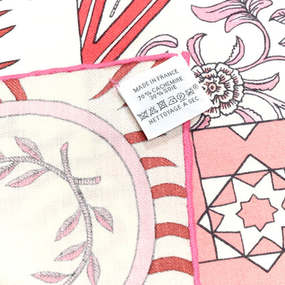 Hermes Cashmere Silk La Danse Des Amazones Shawl 140 Vieux Rose Gris White 5 of 5