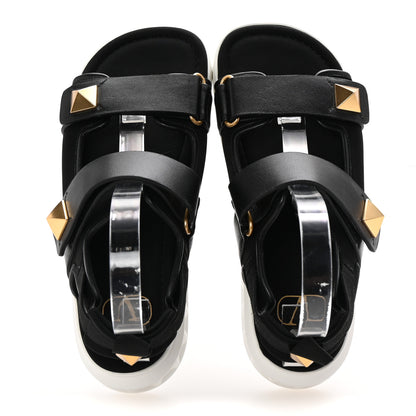 Valentino Garavani Nappa Neoprene Roman Stud Velcro Sandals 36 Black 2 of 8