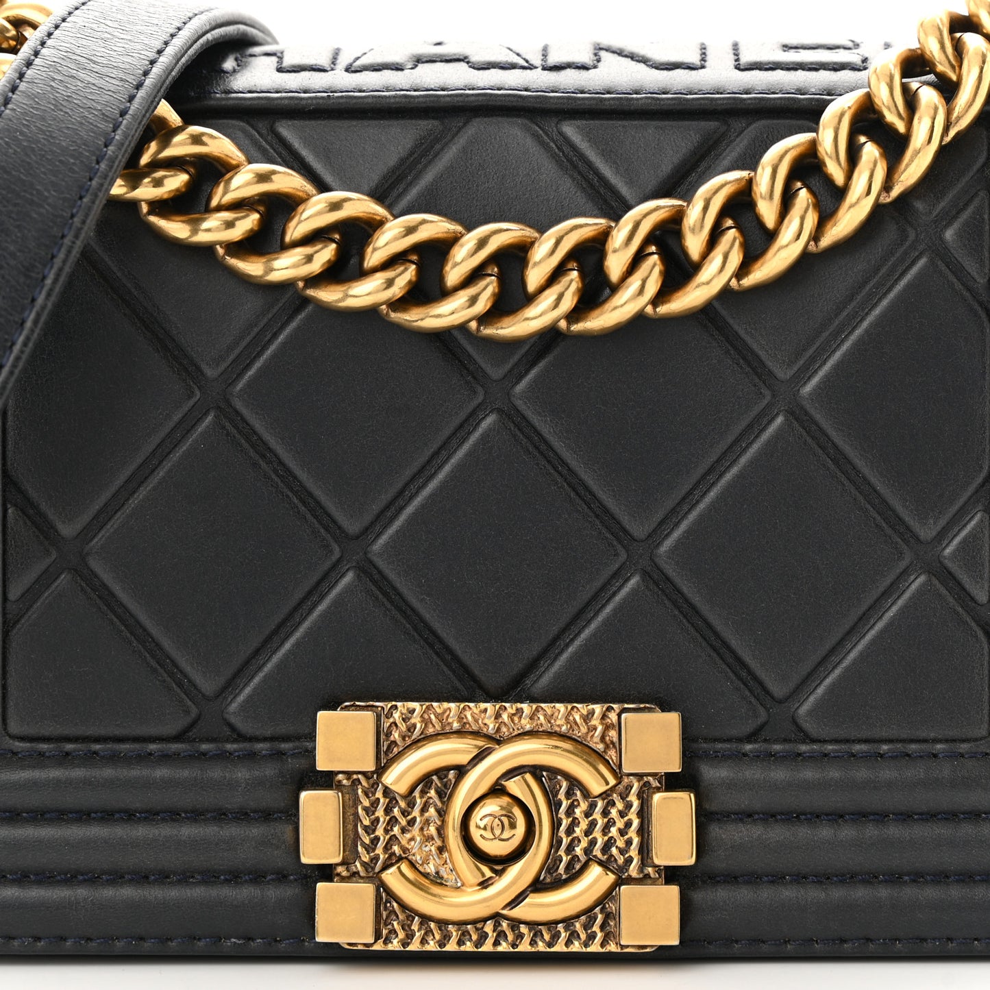 Calfskin Embossed Small Paris Salzburg Boy Flap Navy