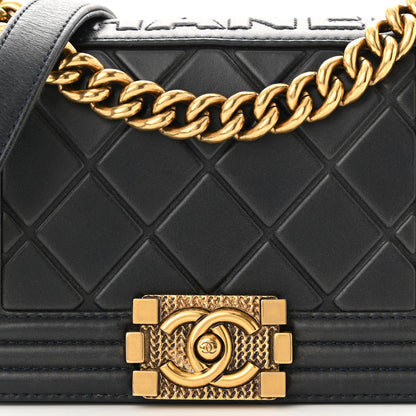 Chanel Calfskin Embossed Small Paris Salzburg Boy Flap Navy 8 of 11