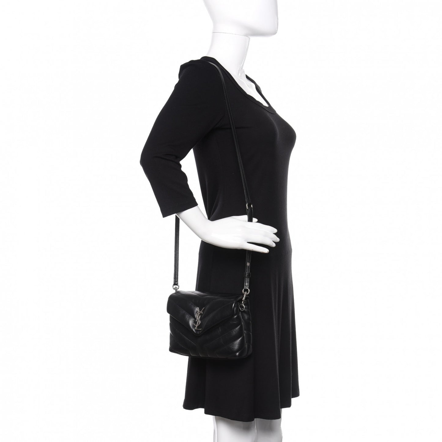 Calfskin Y Quilted Monogram Toy Loulou Crossbody Bag Black