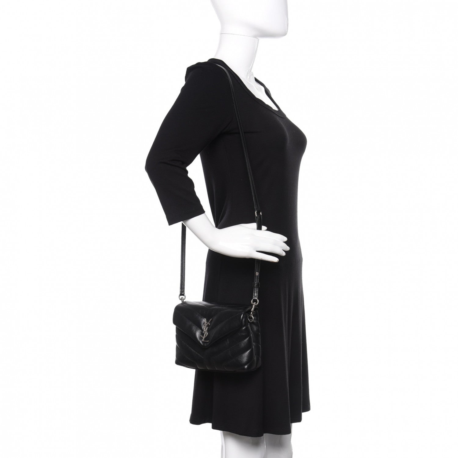 Saint Laurent Calfskin Y Quilted Monogram Toy Loulou Crossbody Bag Black 2 of 10