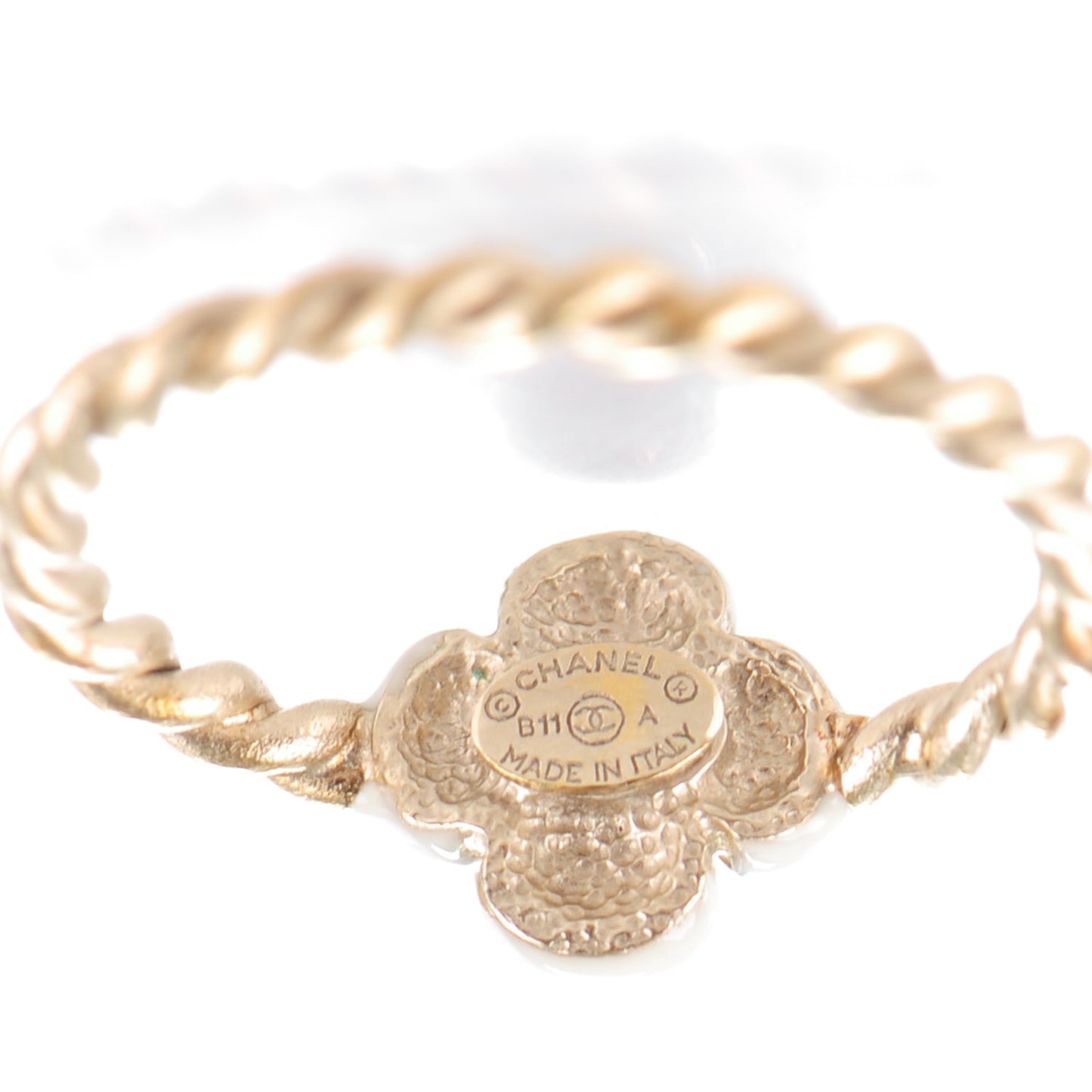 Enamel Camellia CC Ring Set Gold White 5