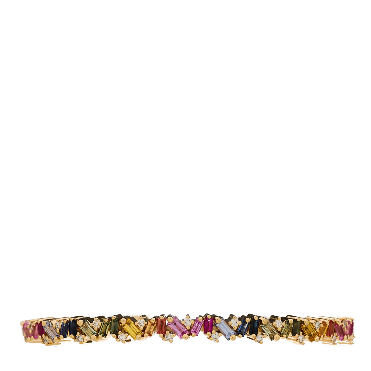 Suzanne Kalan 18K Yellow Gold Diamond Rainbow Sapphire Frenzy Cuff Bracelet 1 of 4