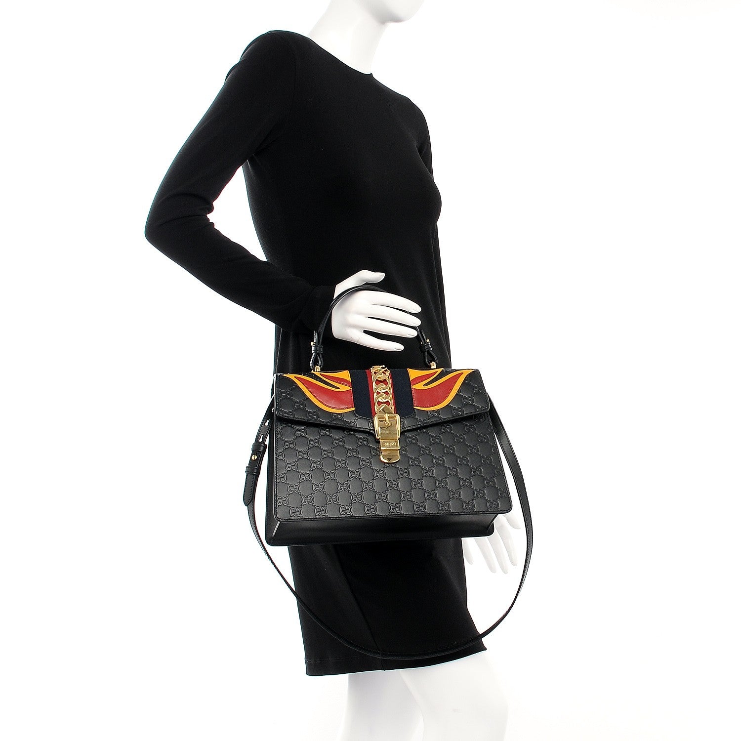 Gucci Guccissima Signature Medium Sylvie Top Handle Bag Black 2 of 8