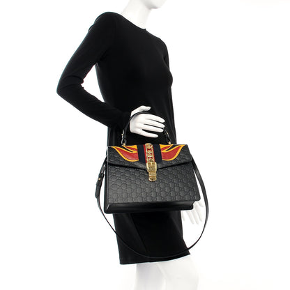 Gucci Guccissima Signature Medium Sylvie Top Handle Bag Black 2 of 8