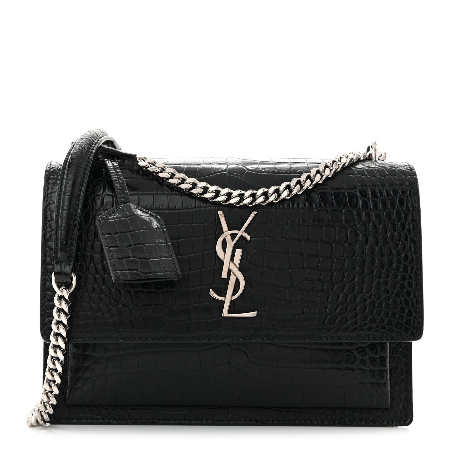 Calfskin Crocodile Embossed Medium Monogram Sunset Black