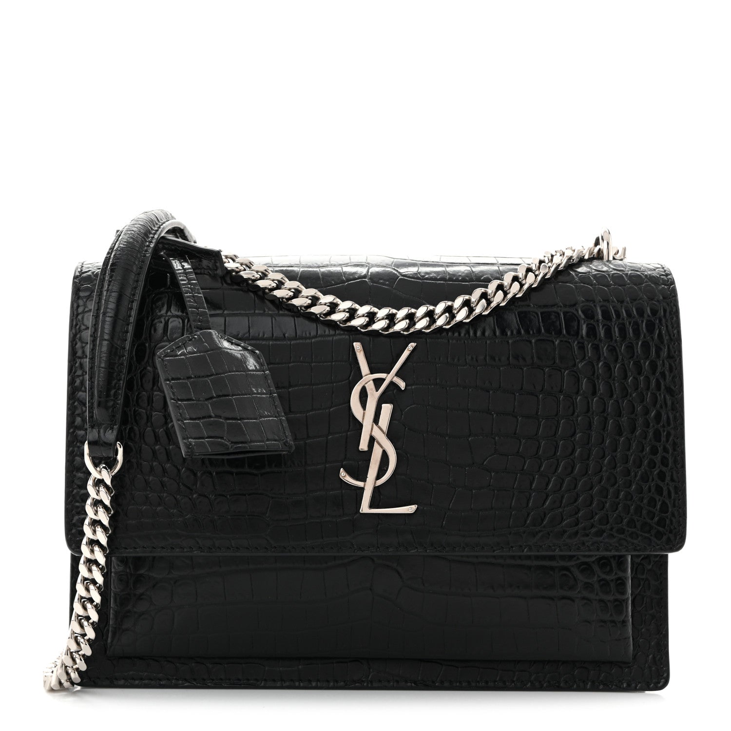 Saint Laurent Calfskin Crocodile Embossed Medium Monogram Sunset Black 1 of 9