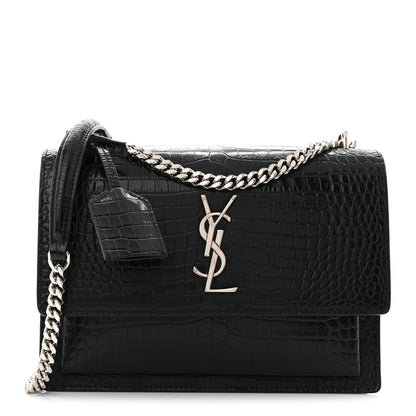 Saint Laurent Calfskin Crocodile Embossed Medium Monogram Sunset Black 1 of 9