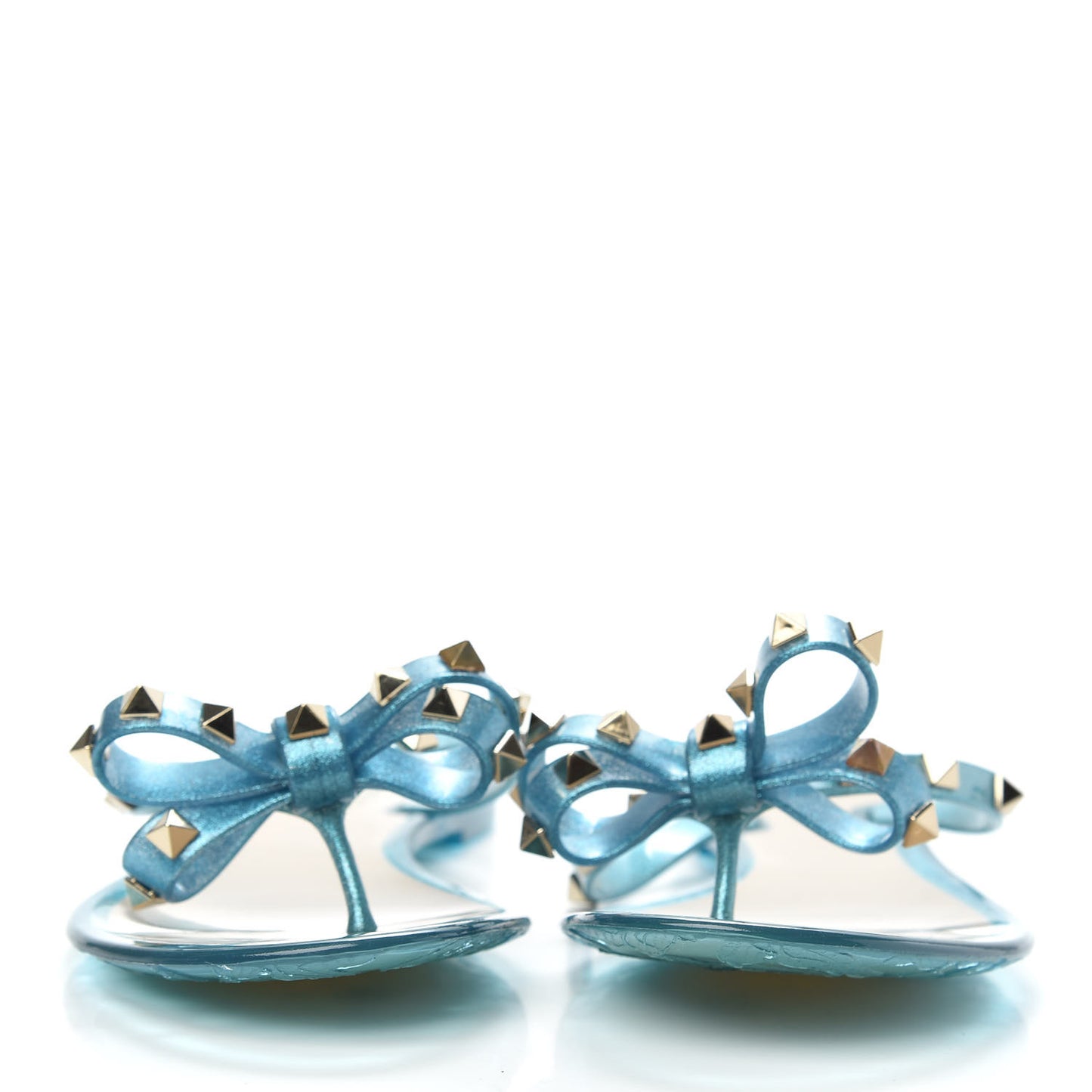 PVC Jelly Glitter Rockstud Bow Thong Sandals 38 Cerulean