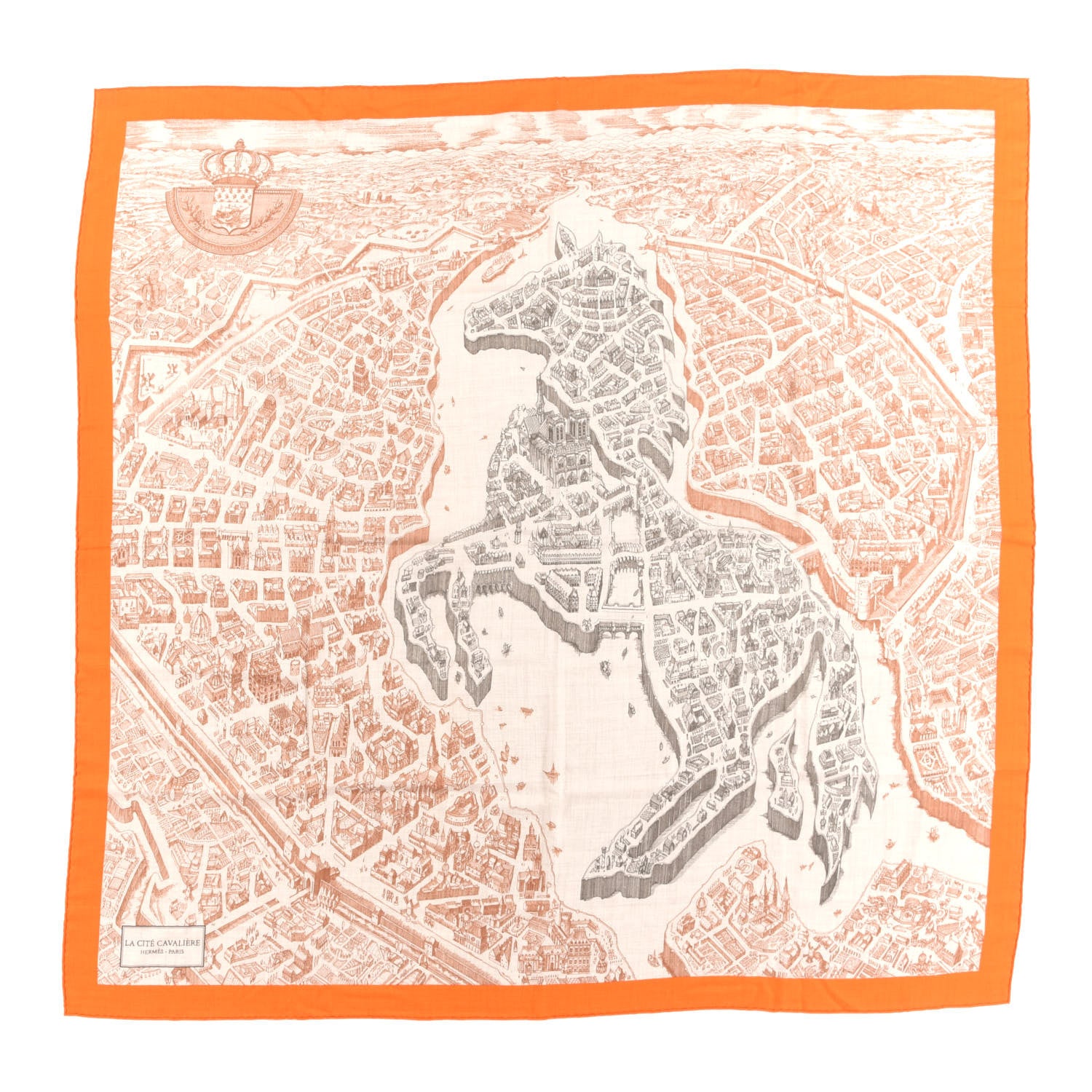 Hermes Cashmere Silk La Cite Cavaliere Shawl 140 Orange Naturel Brun 1 of 3