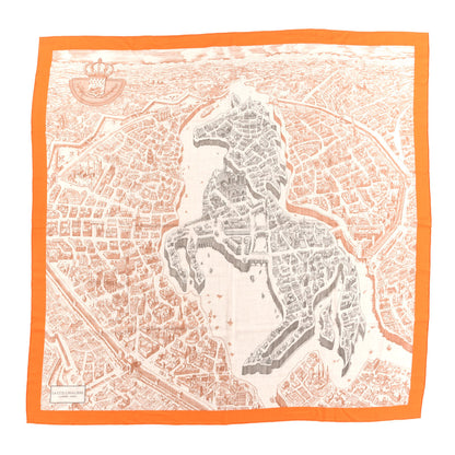 Hermes Cashmere Silk La Cite Cavaliere Shawl 140 Orange Naturel Brun 1 of 3