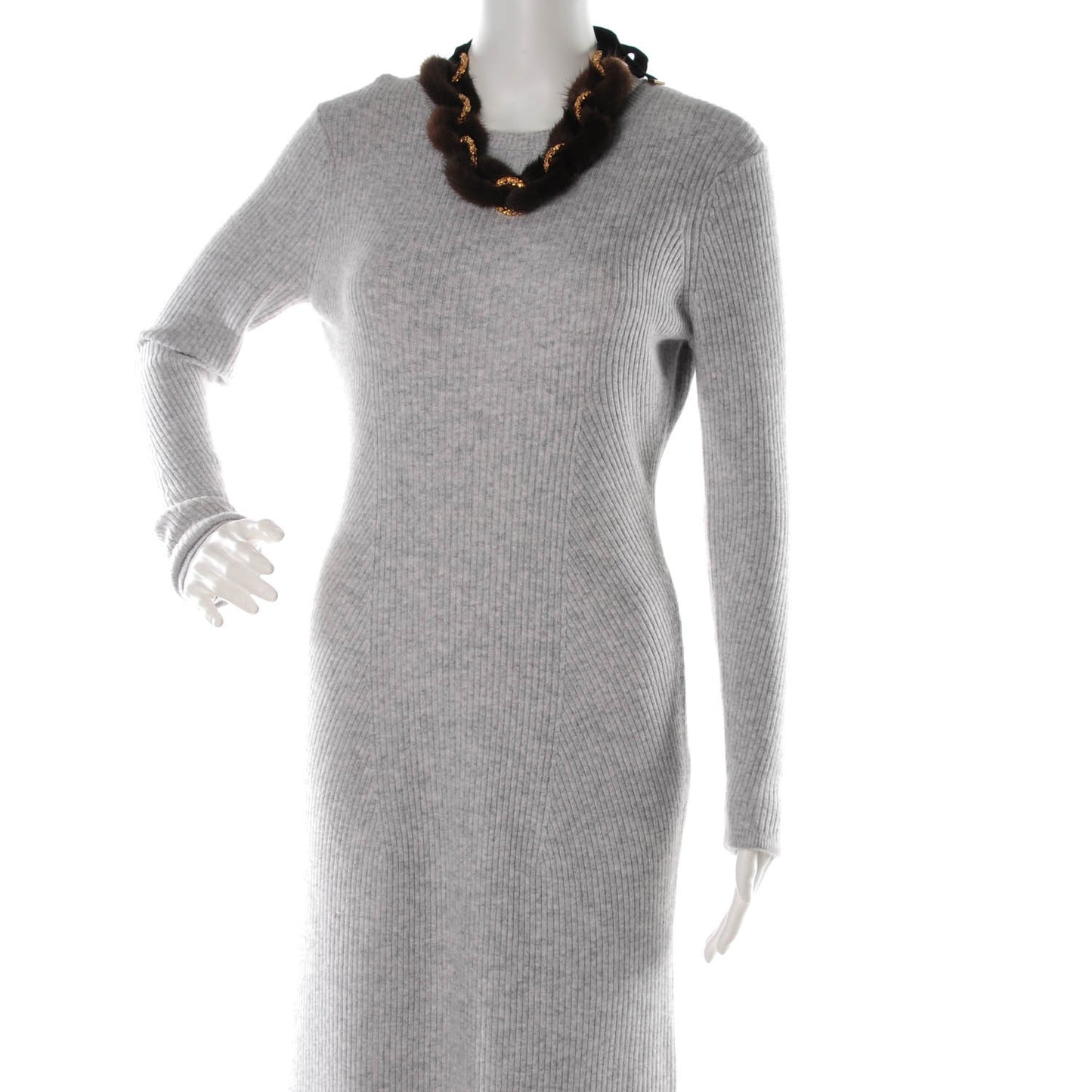 Mink Fur Gold Chain Link Ava Necklace Brown