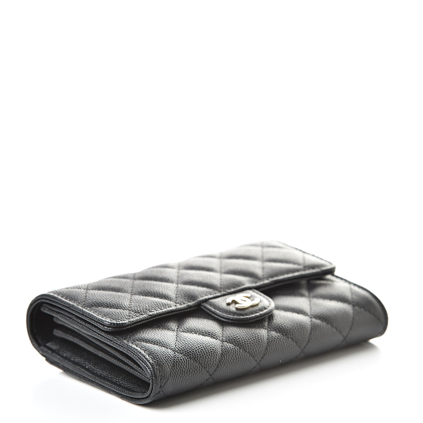 Caviar Quilted Medium Flap Wallet Black