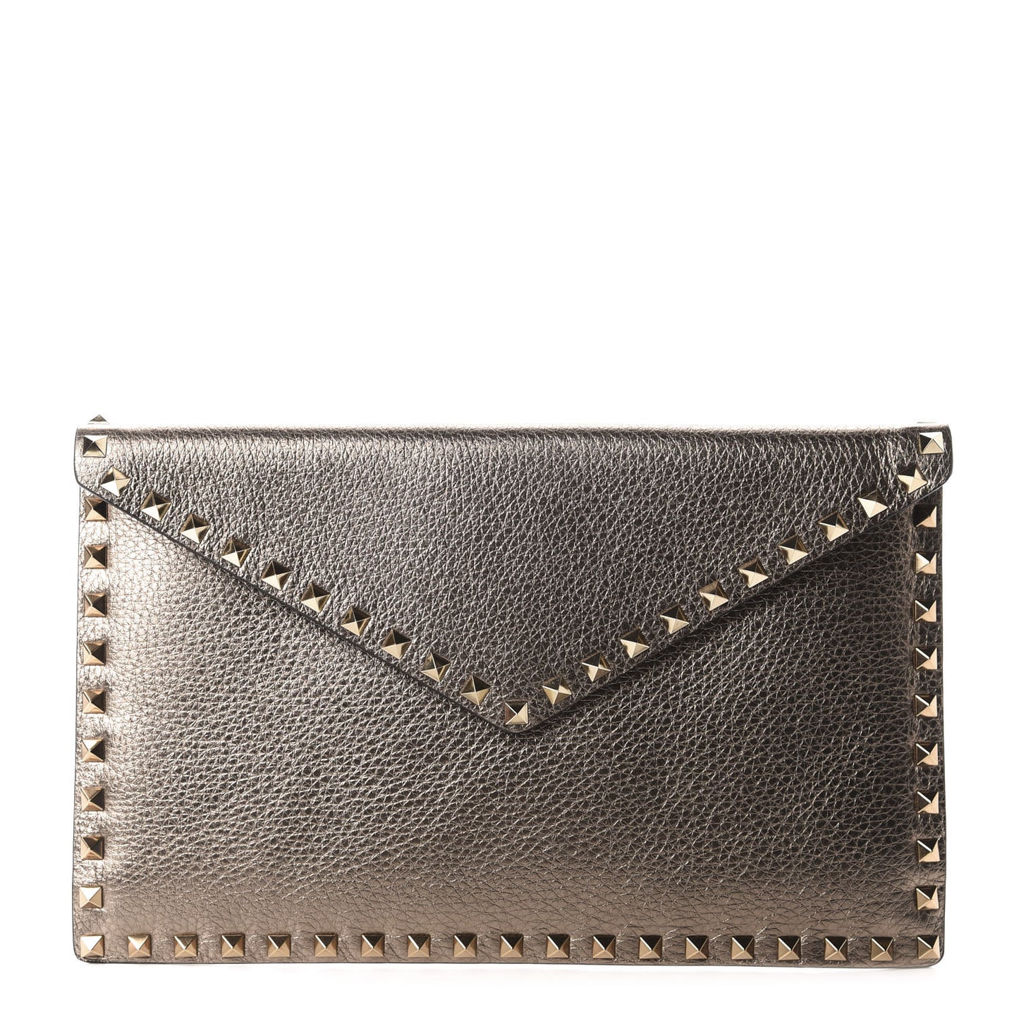 Metallic Pebbled Calfskin Large Rockstud Envelope Clutch Sasso