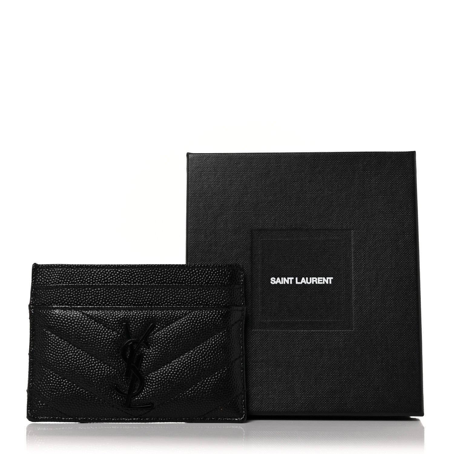 Saint Laurent Grain De Poudre Matelasse Chevron Monogram Credit Card Case Black 10 of 10