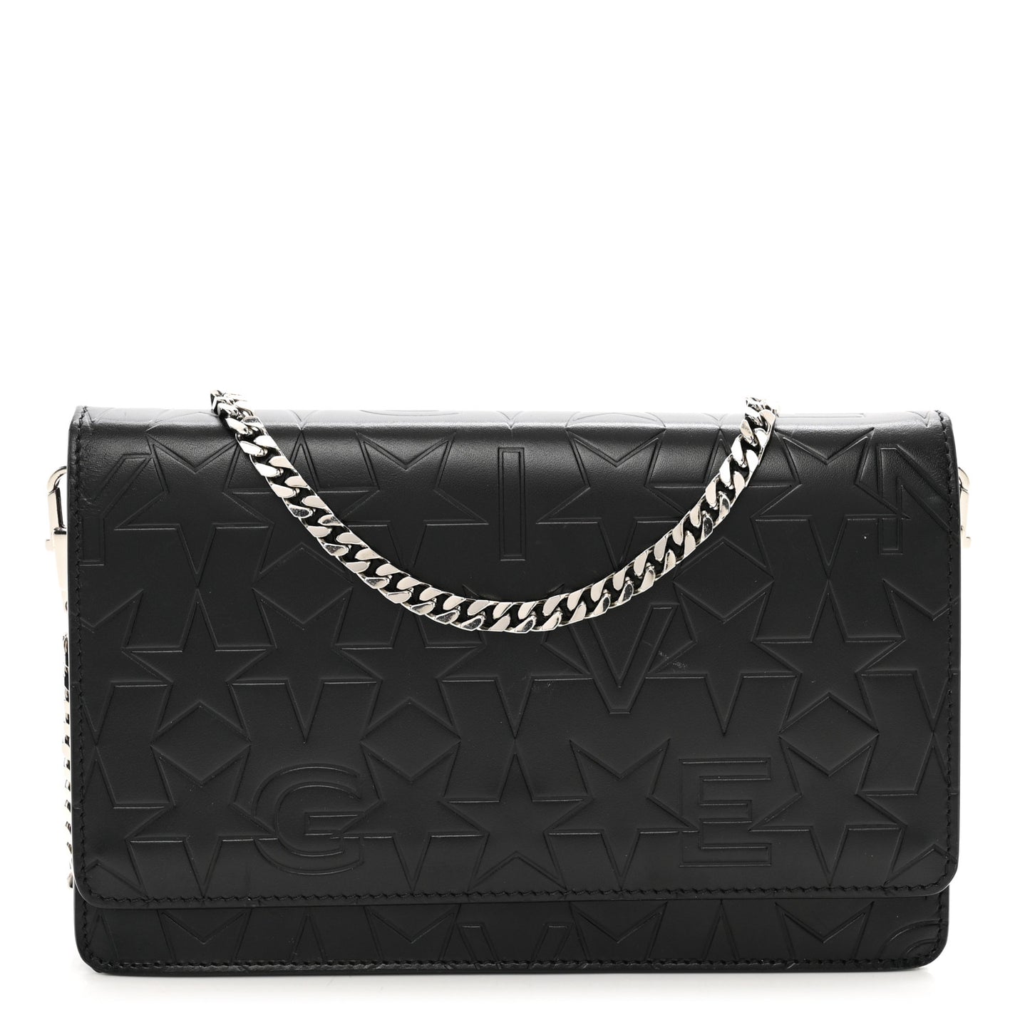 Calfskin Star Embossed Chain Wallet Black