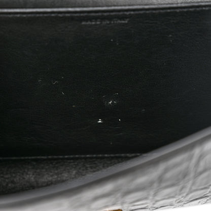 Saint Laurent Calfskin Crocodile Embossed Monogram Uptown Chain Wallet Black 9 of 13