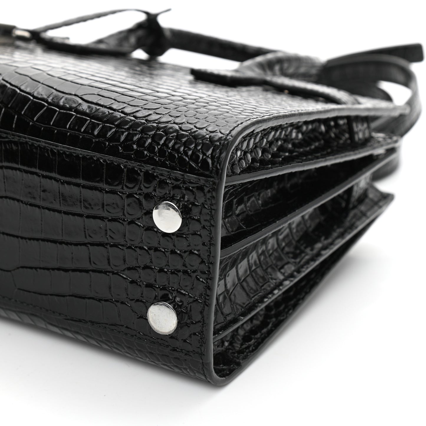 Calfskin Crocodile Embossed Nano Sac De Jour Black