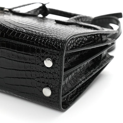Saint Laurent Calfskin Crocodile Embossed Nano Sac De Jour Black 9 of 11