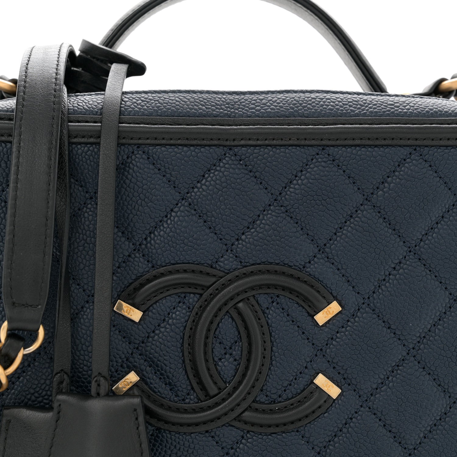 Chanel Caviar Quilted Large CC Filigree Vanity Case Navy Black 9 of 11