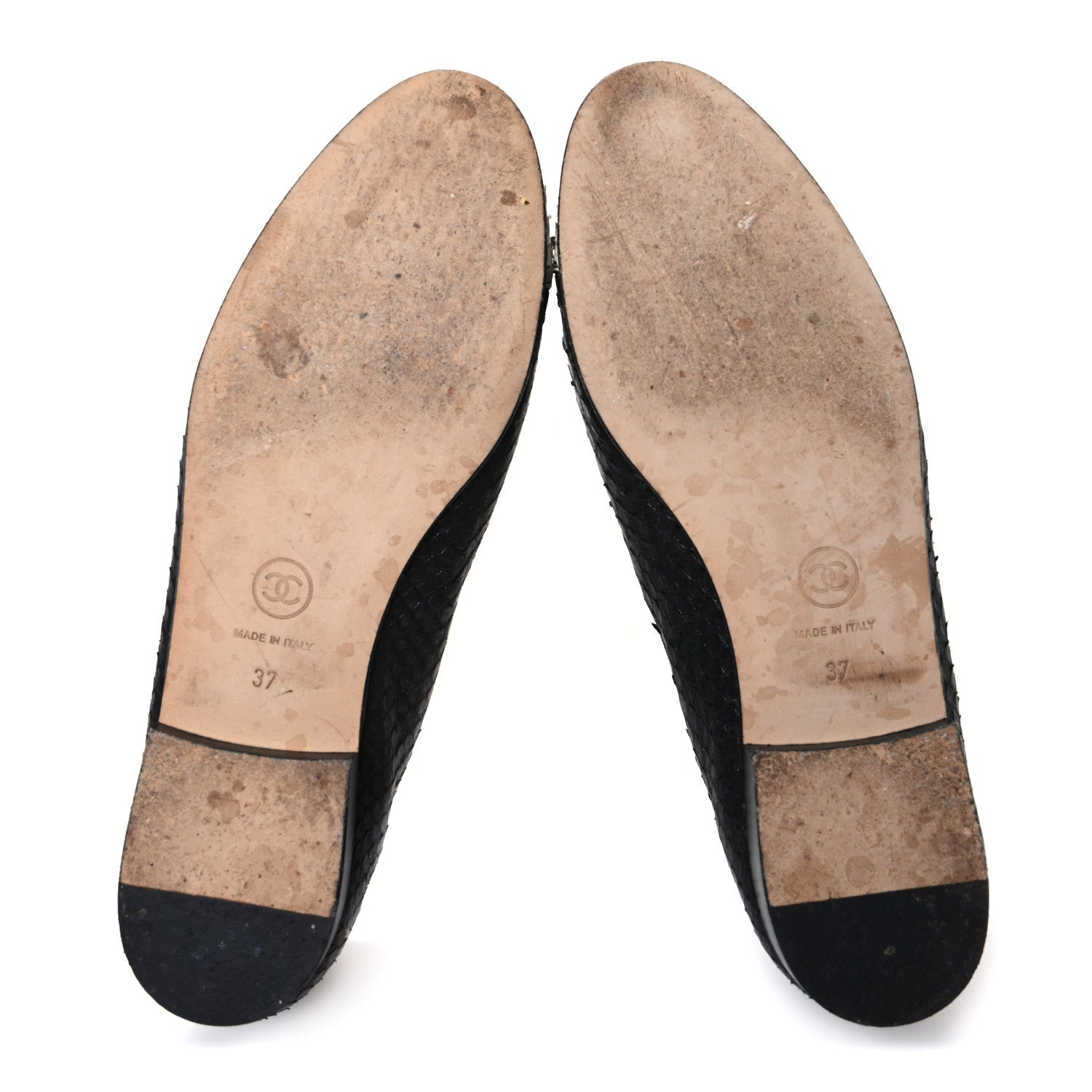 Chanel Glitter Snakeskin CC Cap Toe Ballerina Flats 37 Black White 7 of 13