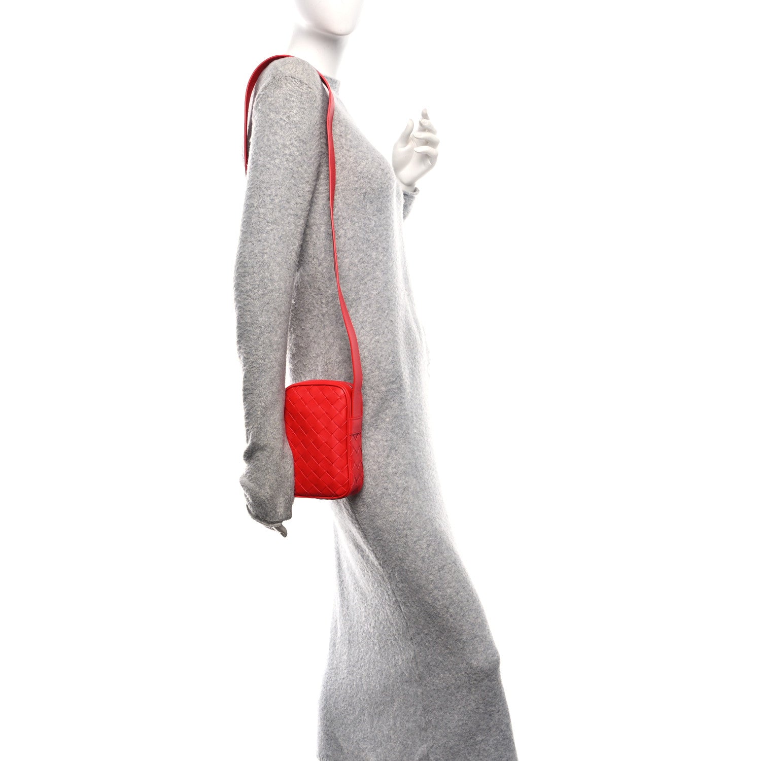 Bottega Veneta Red Leather Intrecciato Leather Phone Pouch