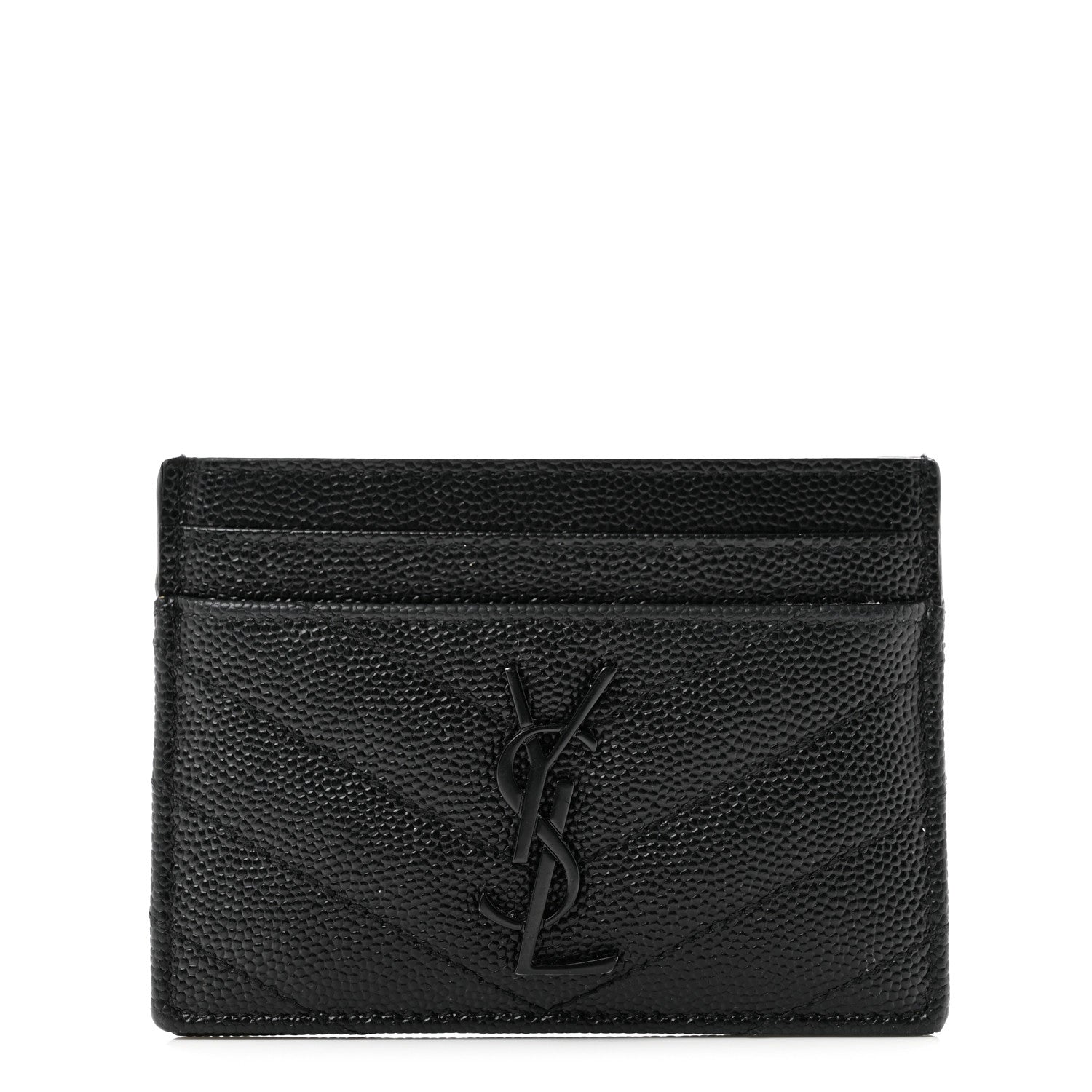 Saint Laurent Grain De Poudre Matelasse Chevron Monochrome Monogram Credit Card Case Black 1 of 10