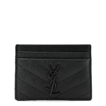 Saint Laurent Grain De Poudre Matelasse Chevron Monochrome Monogram Credit Card Case Black 1 of 10