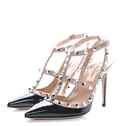Valentino Garavani Patent Nappa Rockstud Ankle Strap 100mm Pumps 35 Black Poudre 3 of 8