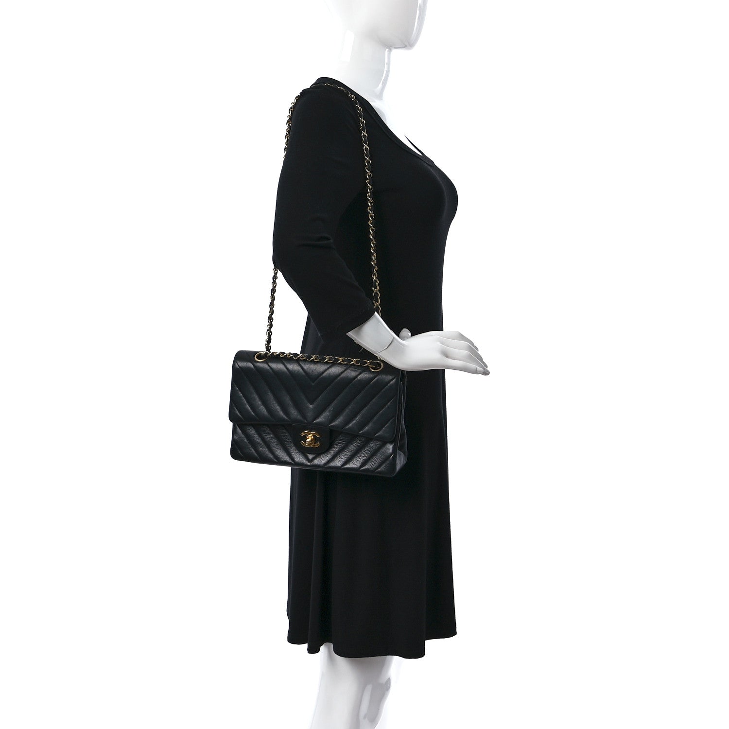 Chanel Lambskin Chevron Quilted Medium Double Flap Navy 2 of 8