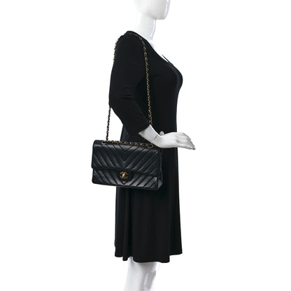 Chanel Lambskin Chevron Quilted Medium Double Flap Navy 2 of 8