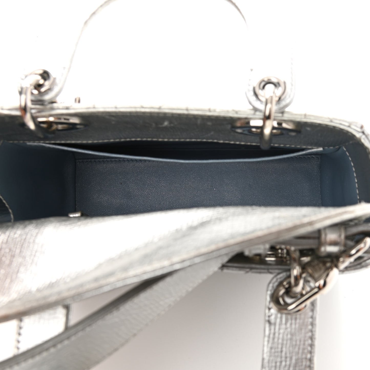 Metallic Grained Calfskin Cannage Small Lucky Badges My Lady Dior Silver