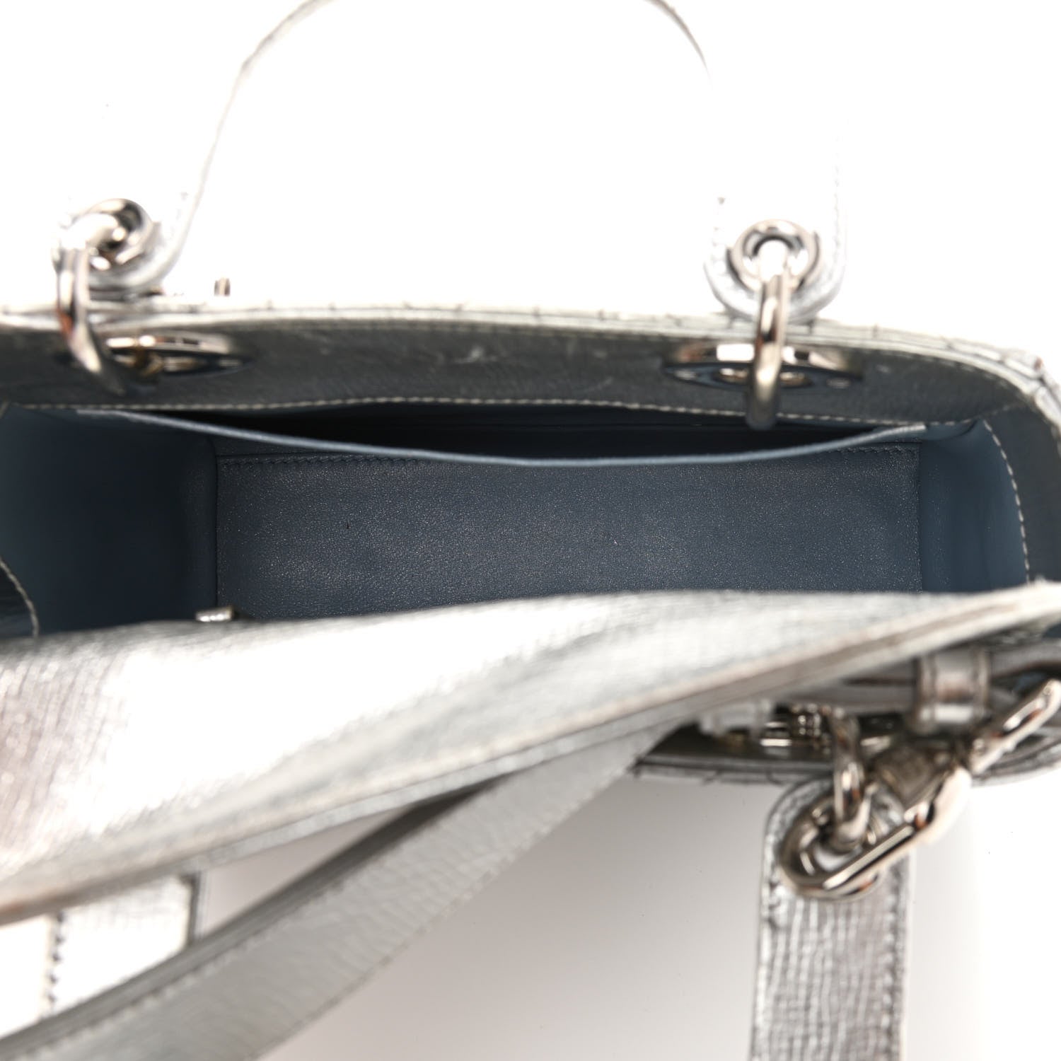 Christian Dior Metallic Grained Calfskin Cannage Small Lucky Badges My Lady Dior Silver 5 of 15