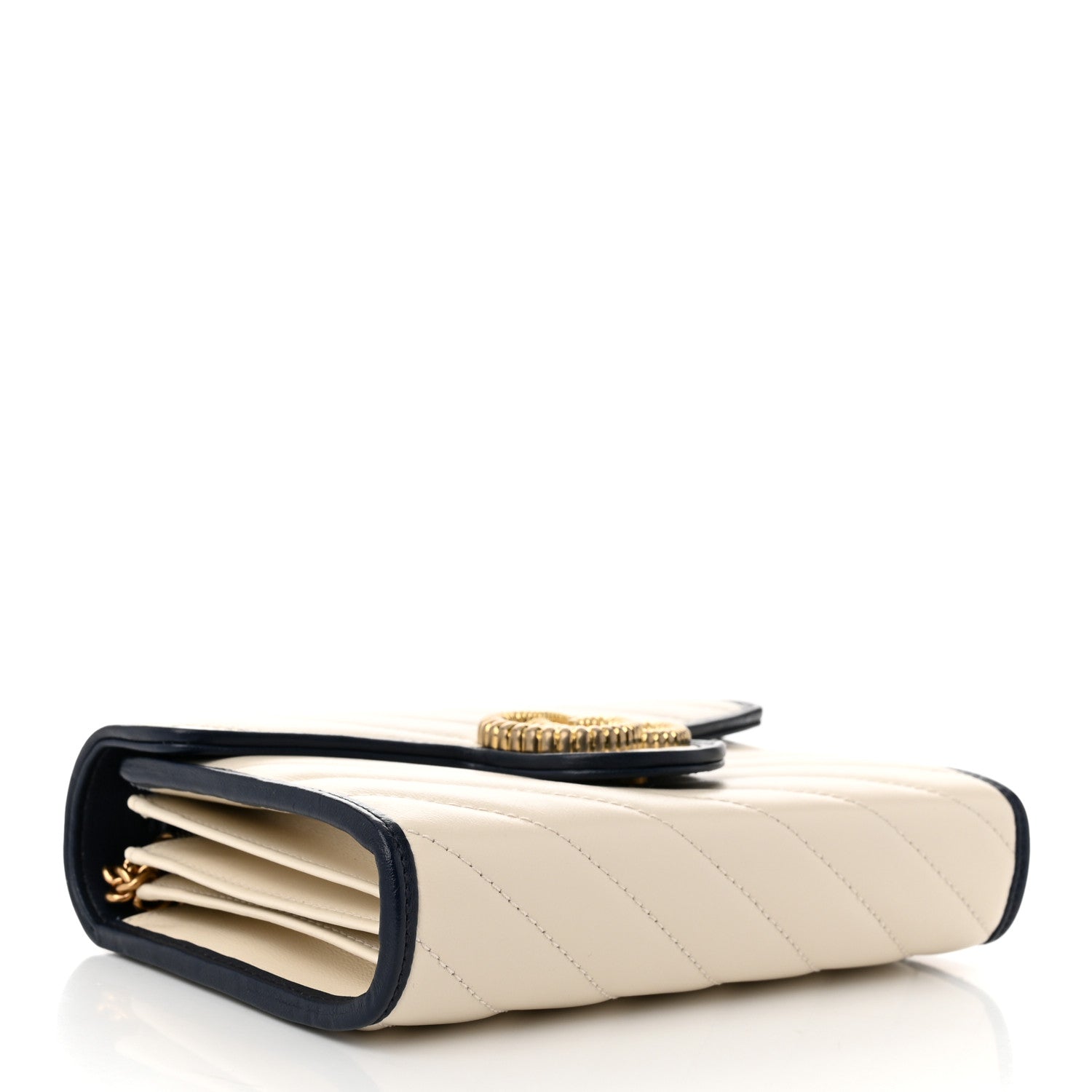 Gucci Vintage Effect Calfskin Matelasse Diagonal Torchon GG Marmont Chain Wallet Mystic White Blue Agata 3 of 10