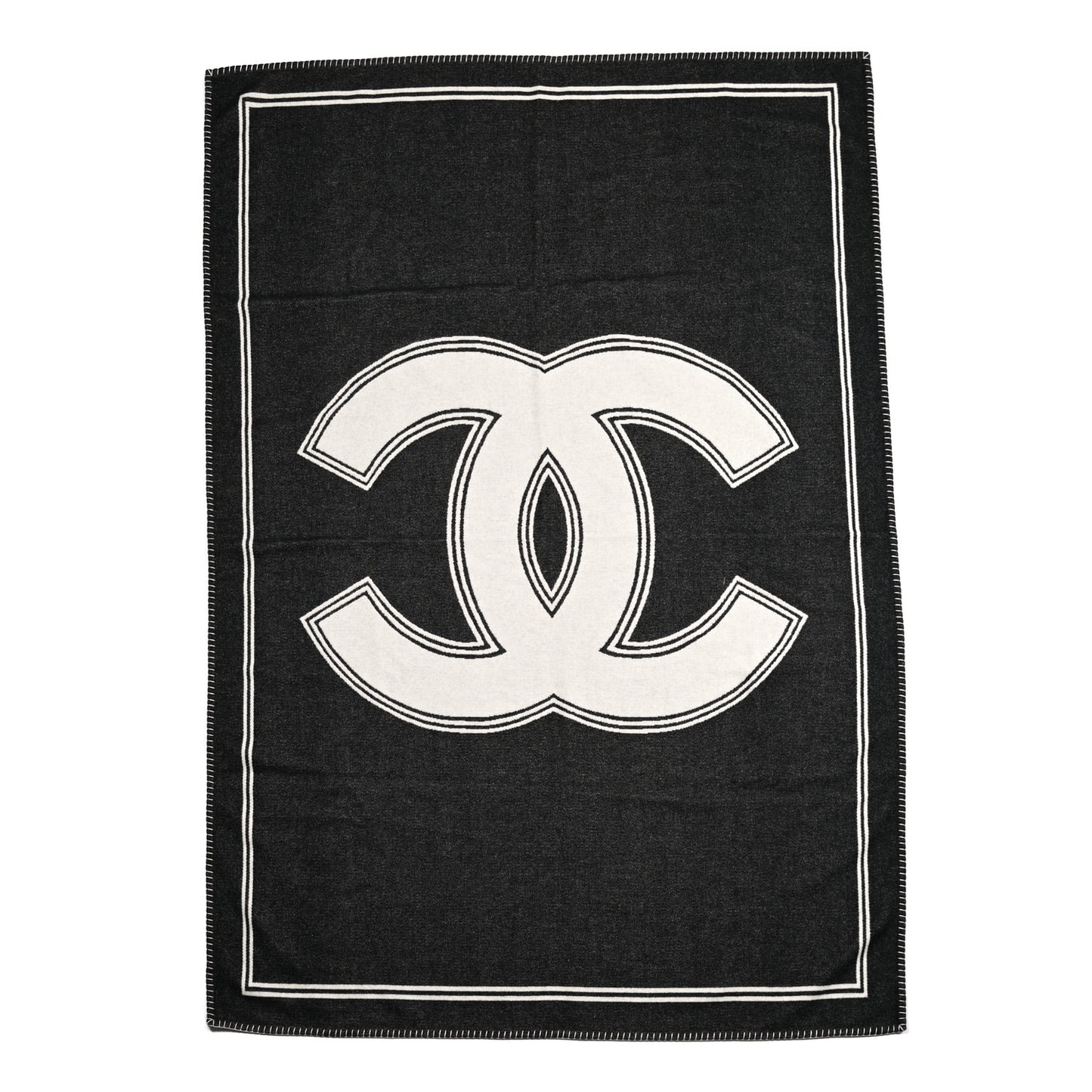 Merino Wool Cashmere CC Throw Blanket Black White
