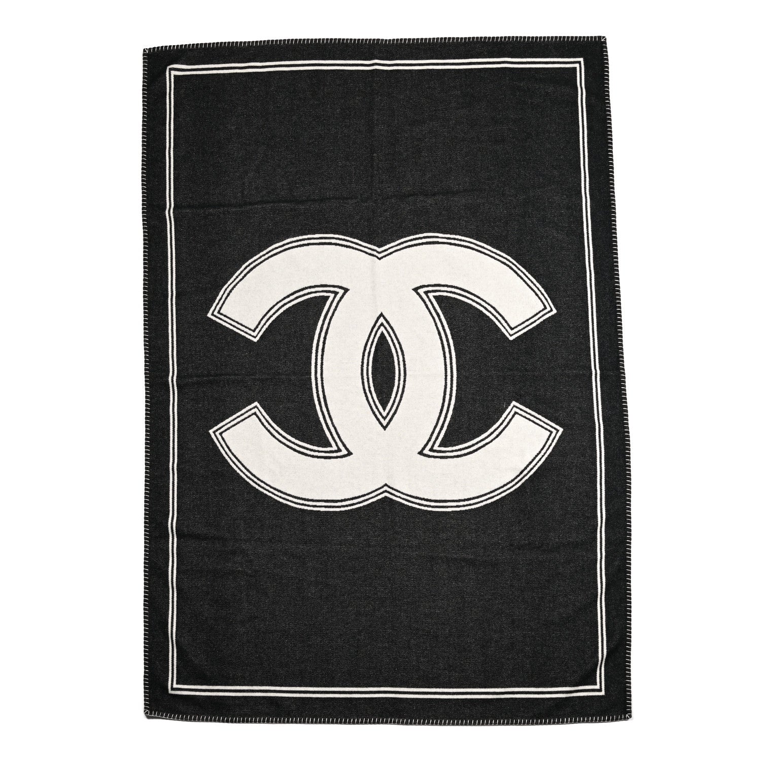 Chanel Merino Wool Cashmere CC Throw Blanket Black White 1 of 4